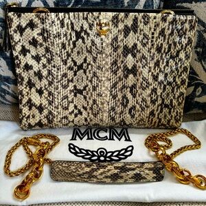 Authentic MCM Beige Snakeskin Clutch/Crossbody bag